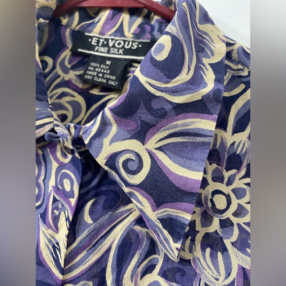 ET VOUS Silk Vintage Sleeveless Front Buttoned Purple/ Lila/ Beige Floral M - Picture 3 of 11